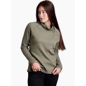 KÜHL Petra Turtleneck Olive Green Sage Waffle Knit Cowl Neck Raglan Top Size M